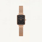 Rose Gold Rectangular Black Dial Mesh Strap Minimal Watch