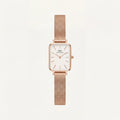 Rose Gold Rectangular White Dial Mesh Strap Minimal Watch