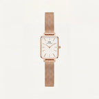 Rose Gold Rectangular White Dial Mesh Strap Minimal Watch