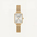 Gold Rectangular Silver Sunray Dial Mesh Strap Watch
