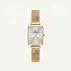Gold Rectangular Silver Sunray Dial Mesh Strap Watch