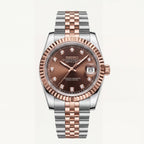 Seiko Two-Tone Rose Gold Watch Fluted Bezel Brown Sunburst Dial Diamond Hour Markers Stainless Steel Jubilee Bracelet – Men